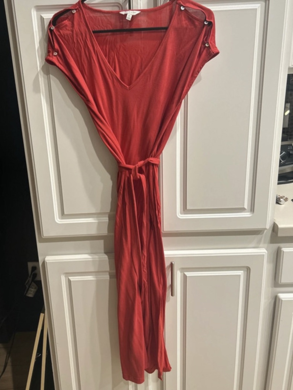 Lucky Brand Coral-Red Maxi Dress with Tie Waist